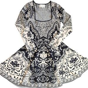 Cara Cara Lillia Knit Dress Scroll Terrace Graphic Party Fit Flare Women Medium